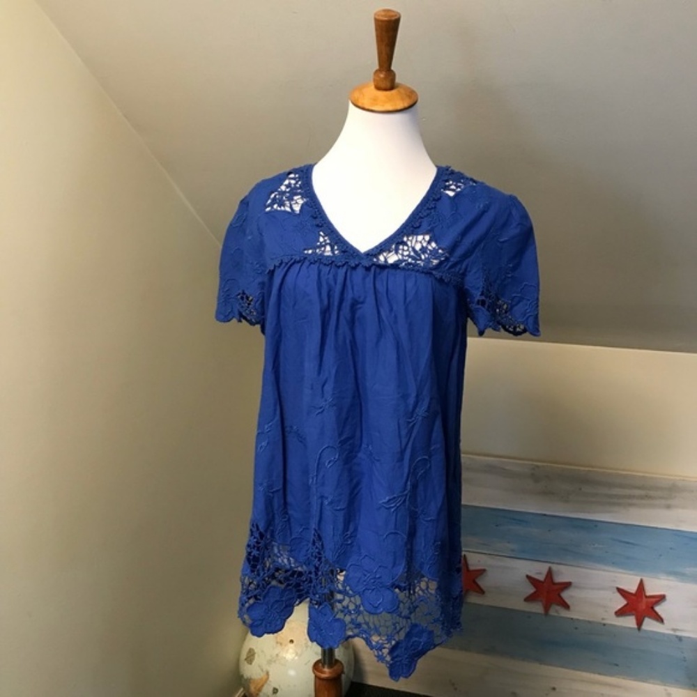 Vanessa Virginia Eyelet Azurite Blue Blouse 83G182